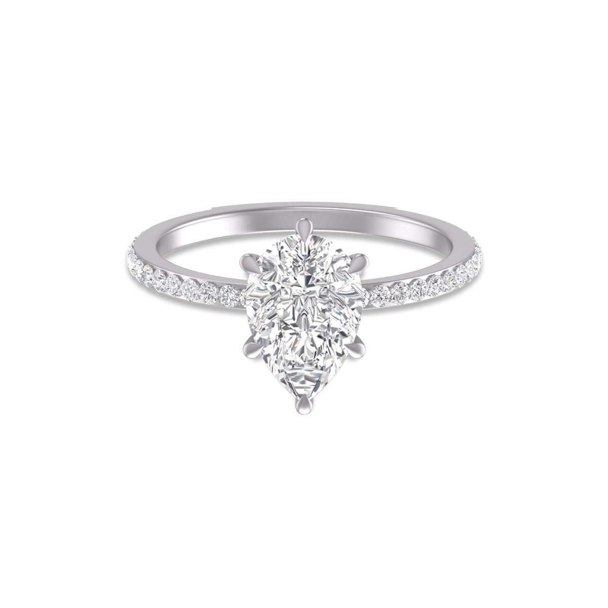 14K White Gold Hidden Halo Cleo Ring with Certified 2.50 Carat Center Pear Shape Lab-Grown Diamond