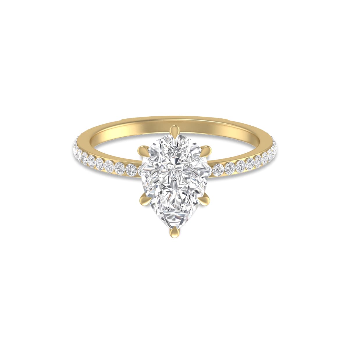 14K Yellow Gold Hidden Halo Cleo Ring with Certified 2.50 Carat Center Pear Shape Lab-Grown Diamond
