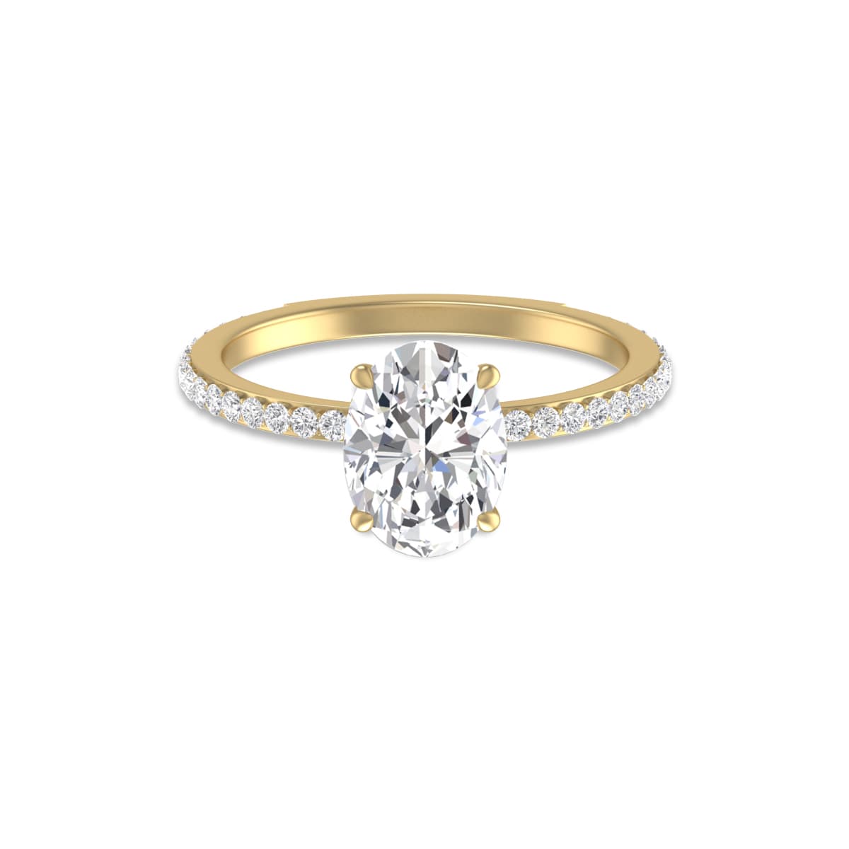 14K Yellow Gold Hidden Halo Cleo Ring with Certified 2.50 Carat Center Oval Shape Lab-Grown Diamond