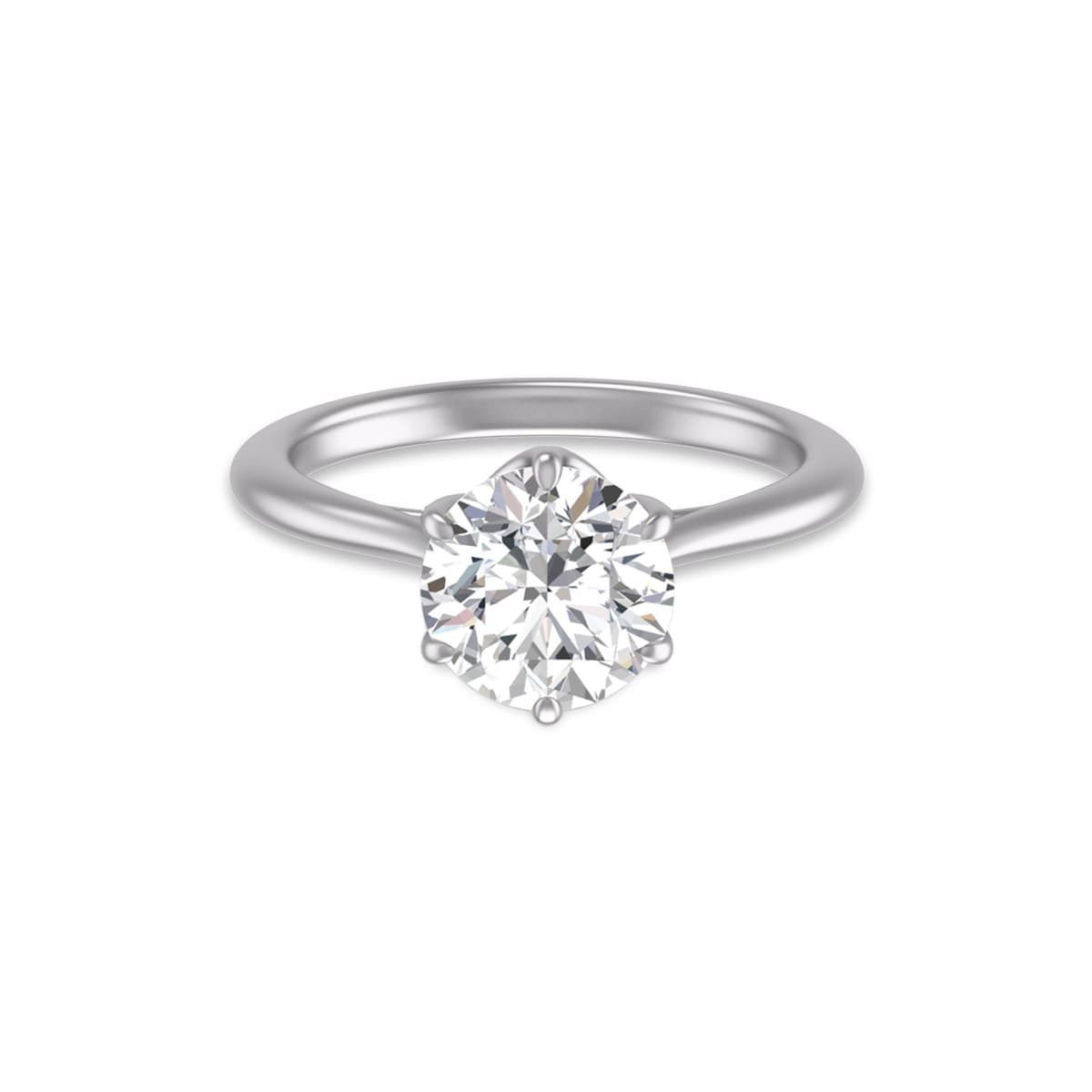 6 Prong Lianne Solitaire Ring with Certified 2 Carat Center Round Lab Grown Diamond in 14K White Gold