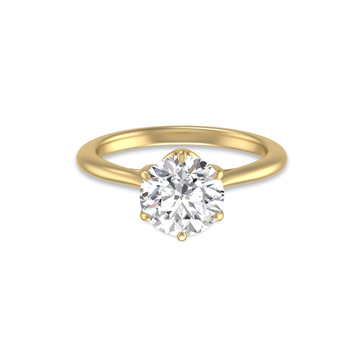 6 Prong Lianne Solitaire Ring with Certified 2 Carat Center Round Lab Grown Diamond in 14K Yellow Gold