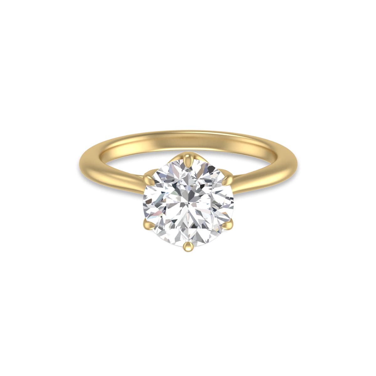 6 Prong Lianne Solitaire Ring with Certified 2.50 Carat Center Round Lab Grown Diamond in 14K Yellow Gold