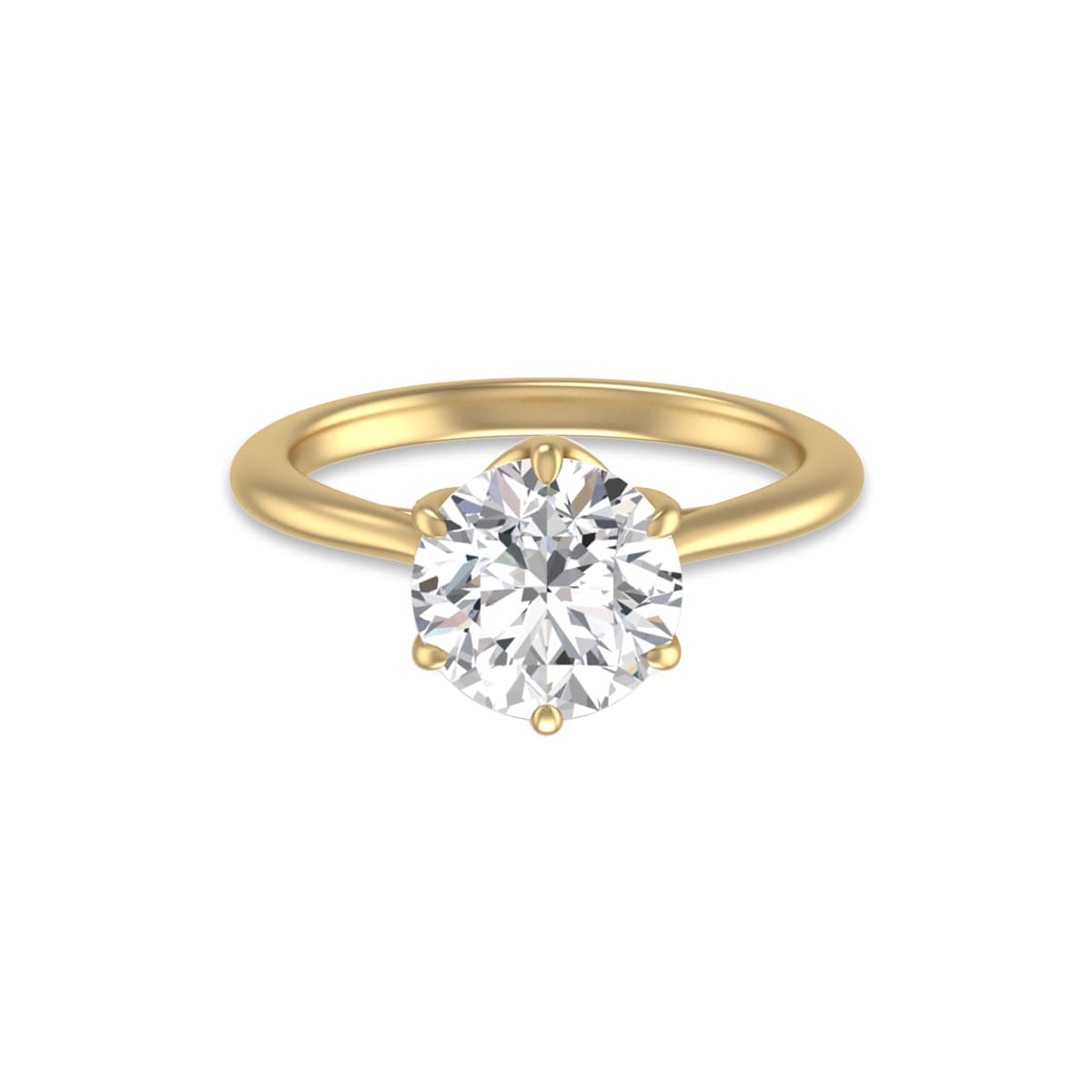 6 Prong Lianne Solitaire Ring with Certified 3 Carat Center Round Lab Grown Diamond in 14K Yellow Gold