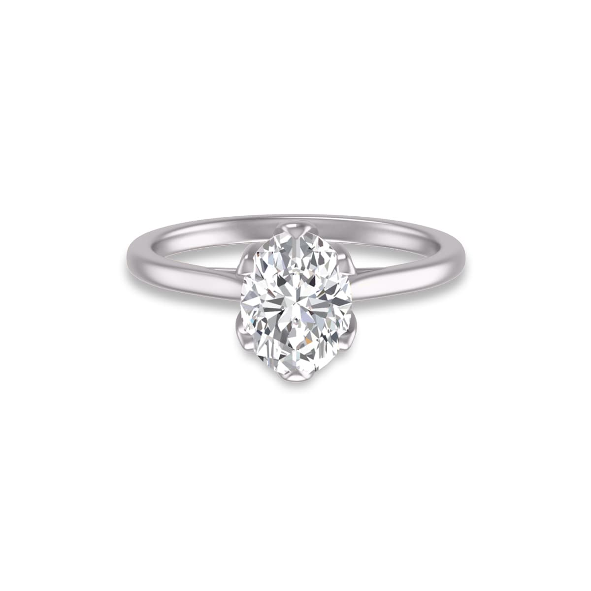 14K White Gold Classic Lotus Solitaire Ring with Certified 2 Carat Oval Shape Lab Grown Diamond