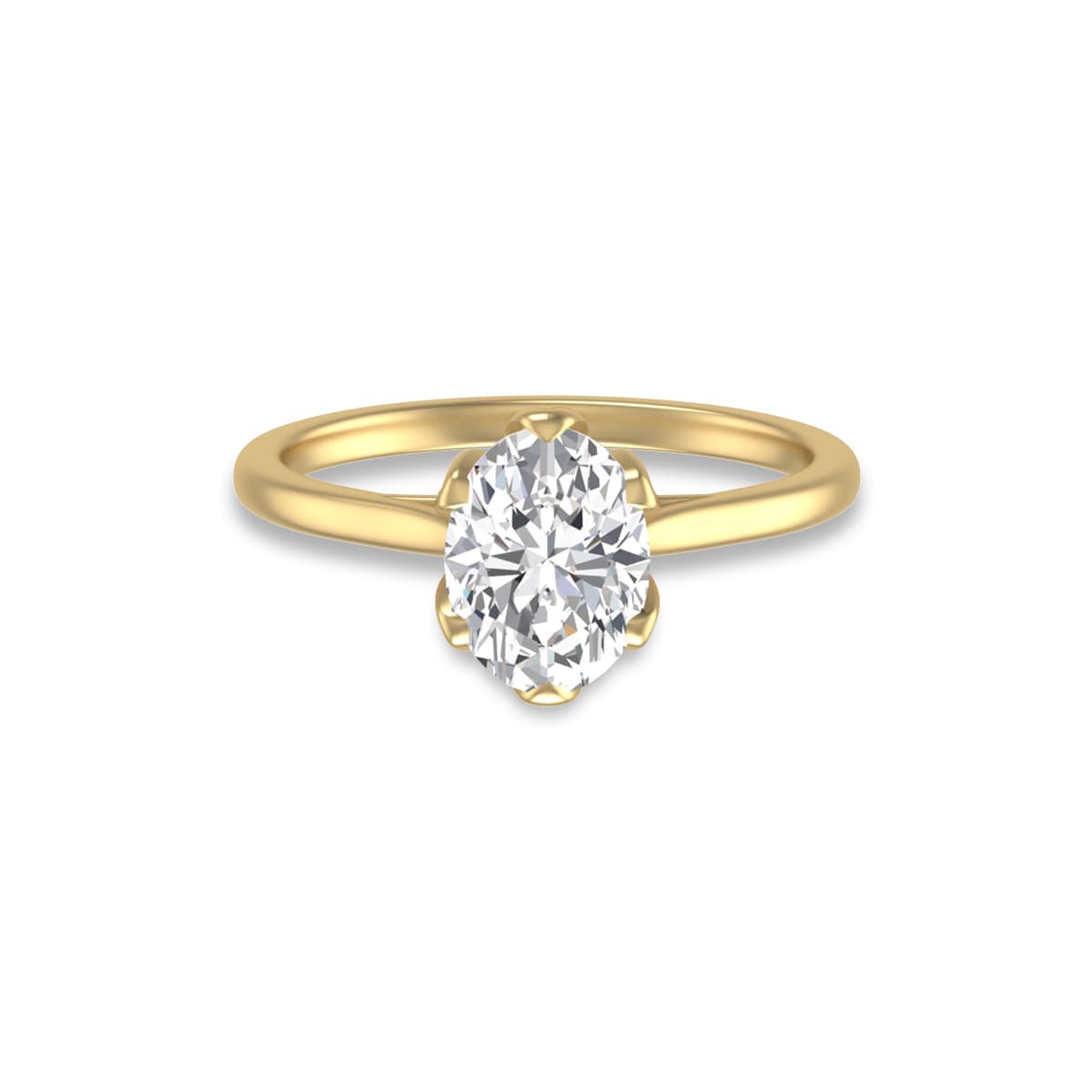 14K Yellow Gold Classic Lotus Solitaire Ring with Certified 2 Carat Oval Shape Lab Grown Diamond