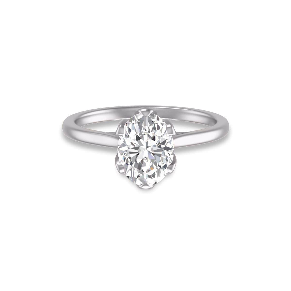 14K White Gold Classic Lotus Solitaire Ring with Certified 2.50 Carat Oval Shape Lab Grown Diamond
