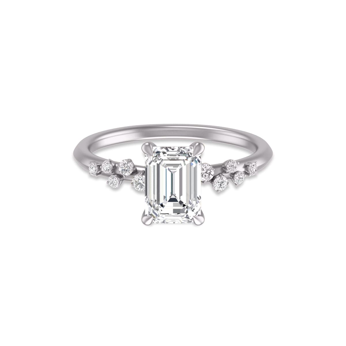 14K White Gold Diamond Aria Ring with Certified 2 Carat Emerald Cut Lab-Grown Diamond