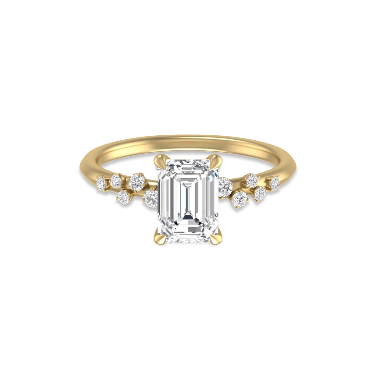 14K Yellow Gold Diamond Aria Ring with Certified 2 Carat Emerald Cut Lab-Grown Diamond