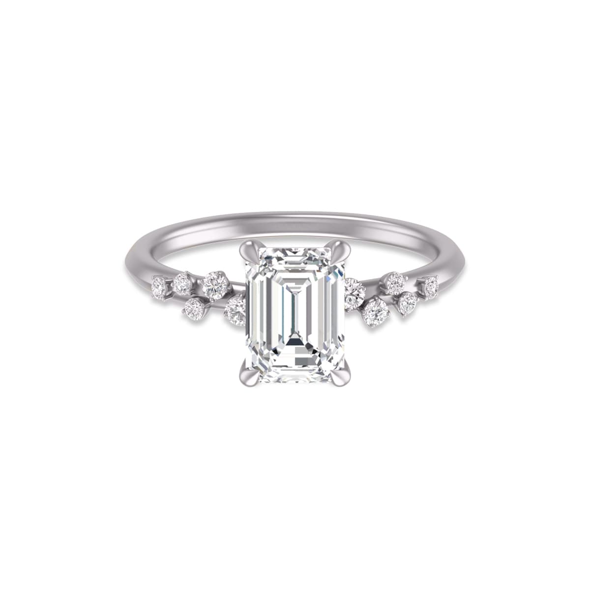14K White Gold Diamond Aria Ring with Certified 2.50 Carat Emerald Cut Lab-Grown Diamond