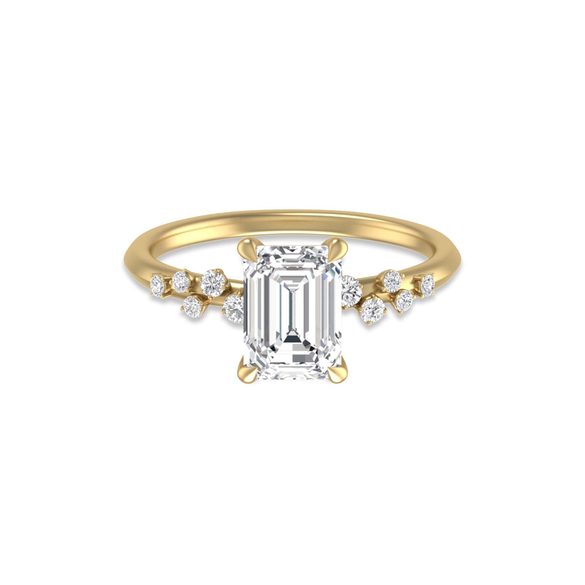 14K Yellow Gold Diamond Aria Ring with Certified 2.50 Carat Emerald Cut Lab-Grown Diamond