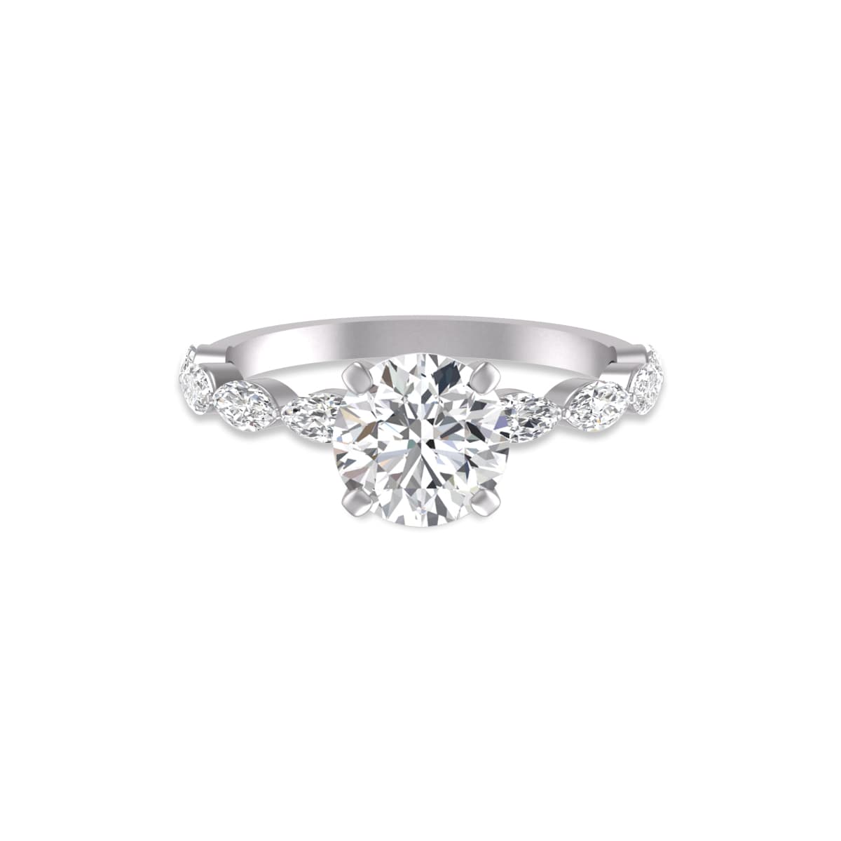 14K White Gold Diamond Eleanor Ring with Certified 1 Carat Round Center Lab Grown Diamond