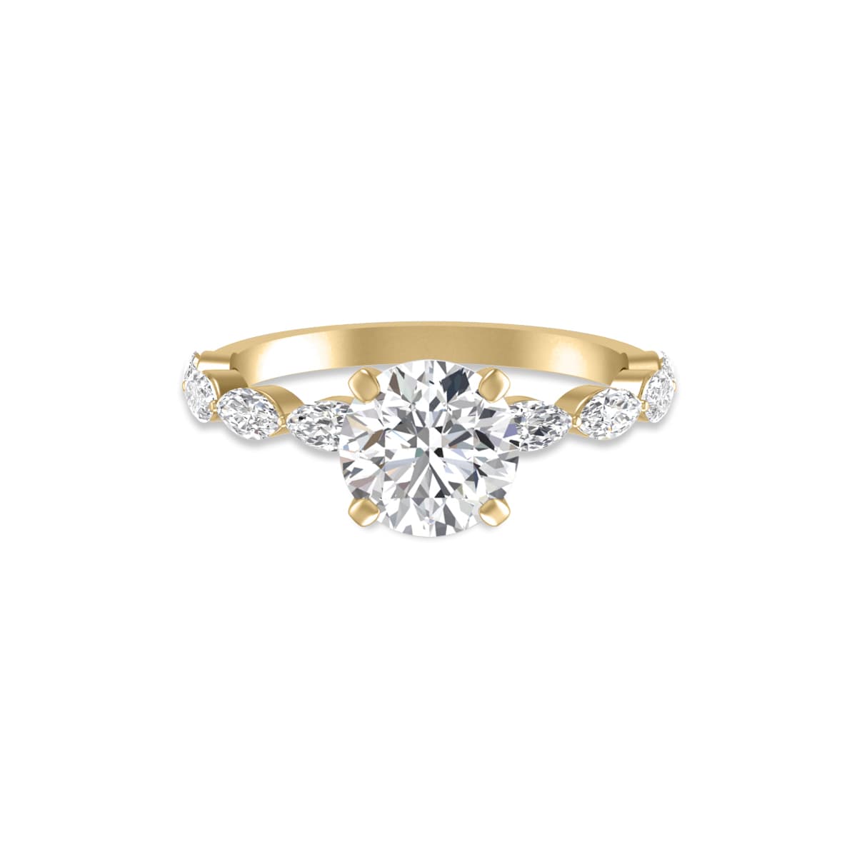 14K Yellow Gold Diamond Eleanor Ring with Certified 1 Carat Round Center Lab Grown Diamond