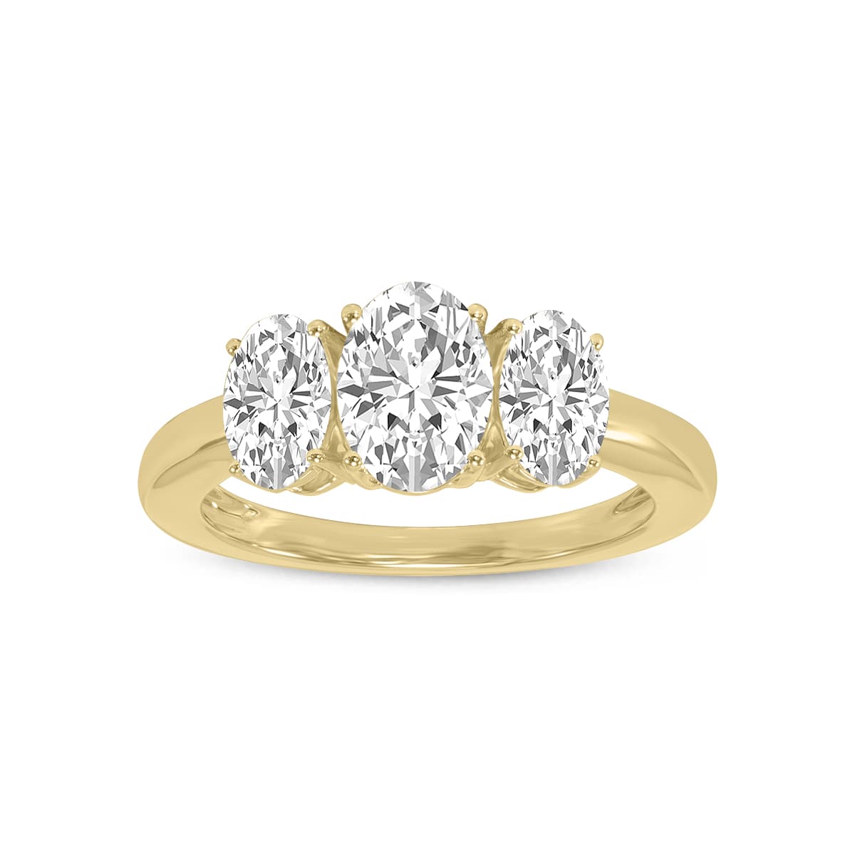 1 CTW Three Stone Oval Shape Lab Grown Diamond Ring in 14K Yellow Gold