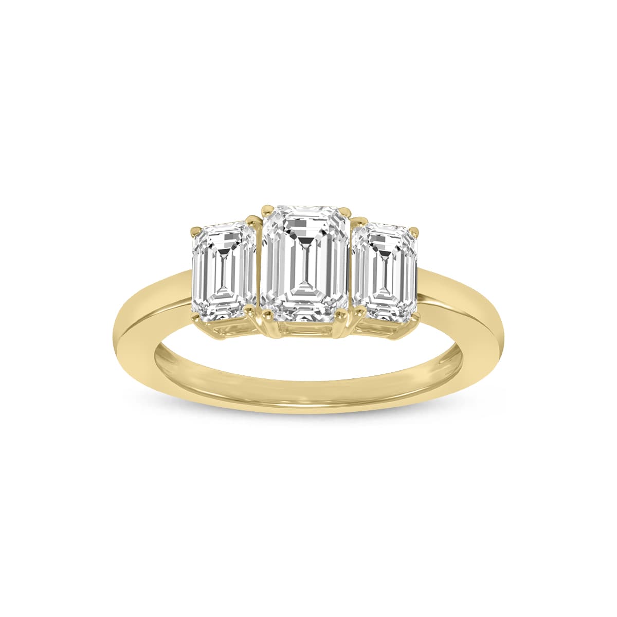 3/4 CTW Three Stone Emerald Cut Lab Grown Diamond Ring in 14K Yellow Gold