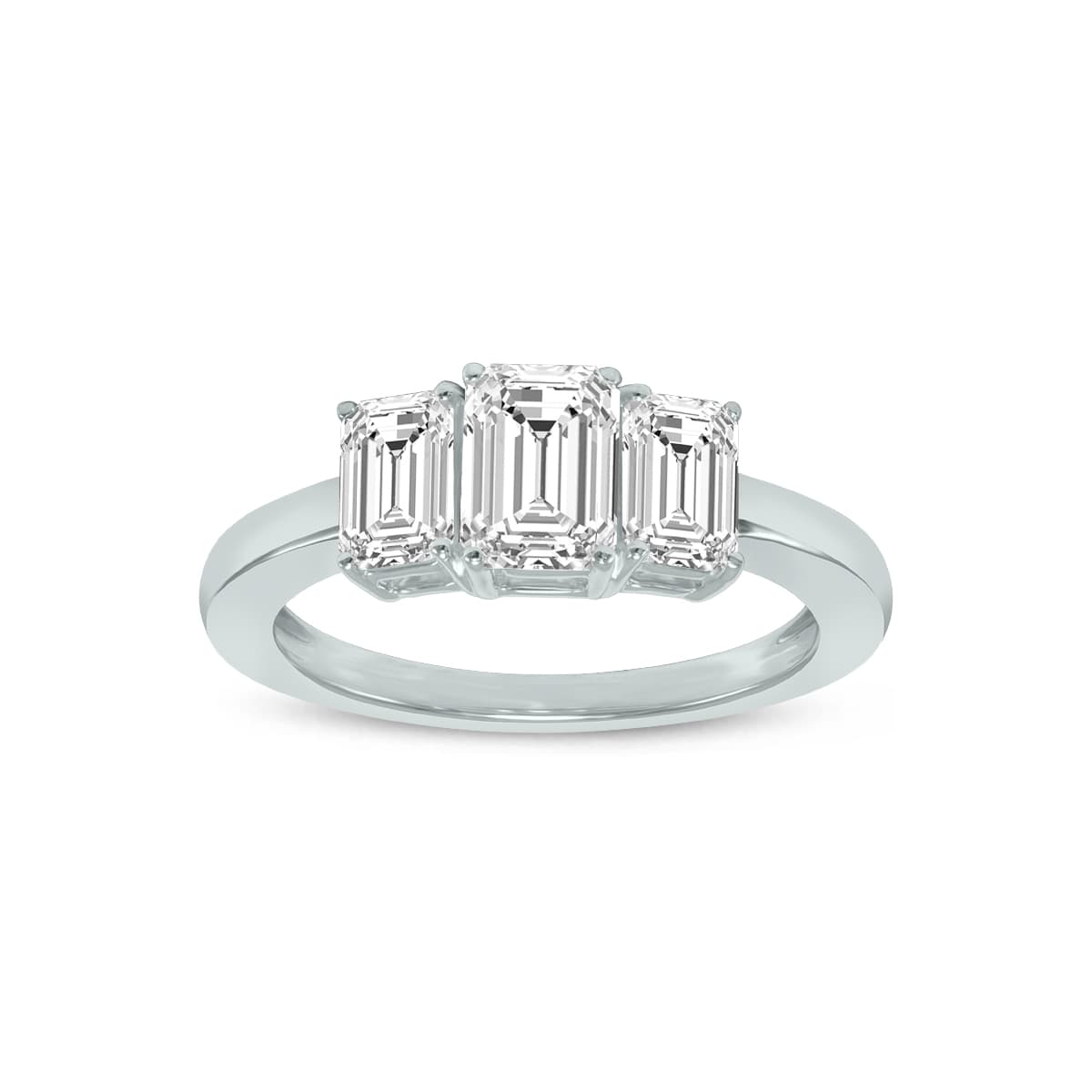 3 CTW Three Stone Emerald Cut Lab Grown Diamond Ring in 14K White Gold