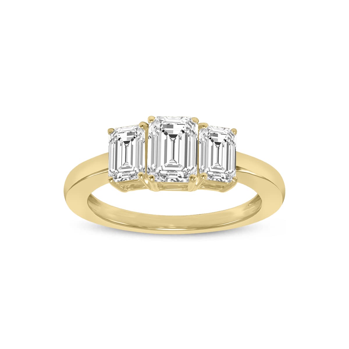 3 CTW Three Stone Emerald Cut Lab Grown Diamond Ring in 14K Yellow Gold