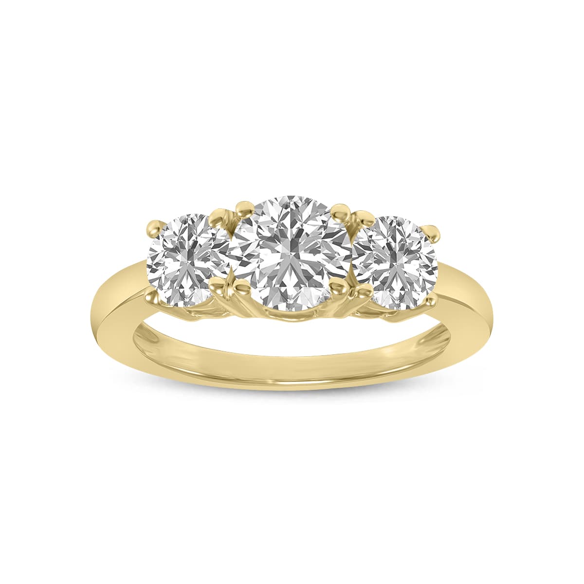 1 CTW Three Stone Round Cut Lab Grown Diamond Ring in 14K Yellow Gold