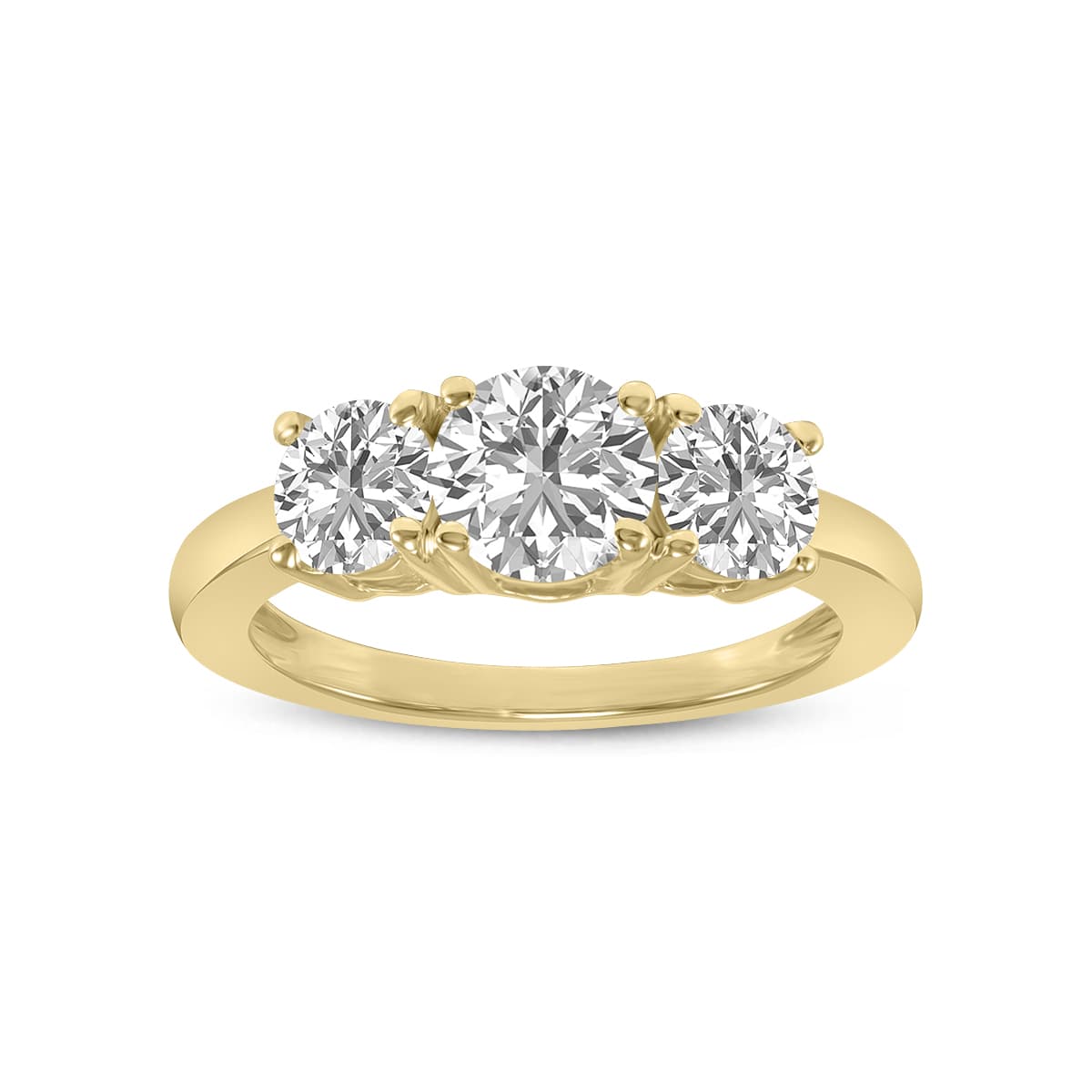 3 CTW Three Stone Round Cut Lab Grown Diamond Ring in 14K Yellow Gold