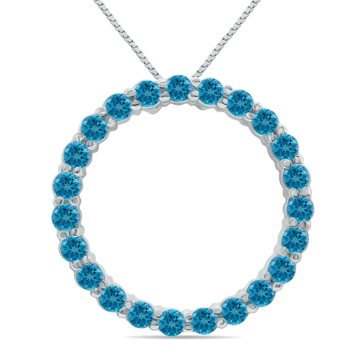Blue Topaz Circle Pendant in.925 Sterling Silver