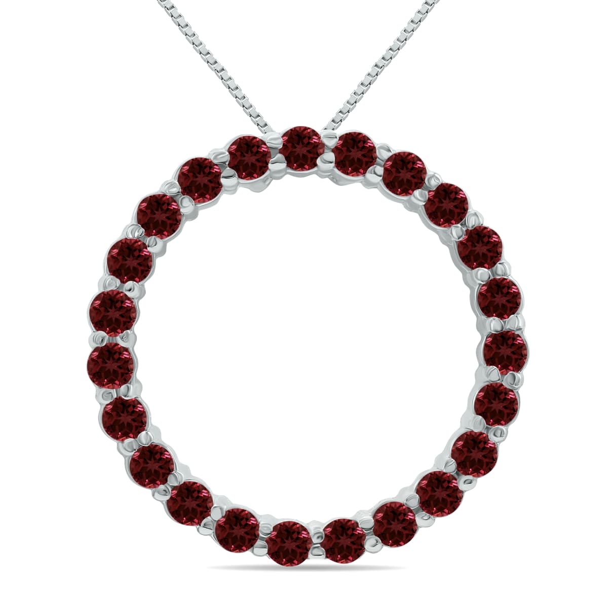 Garnet Circle Pendant in.925 Sterling Silver