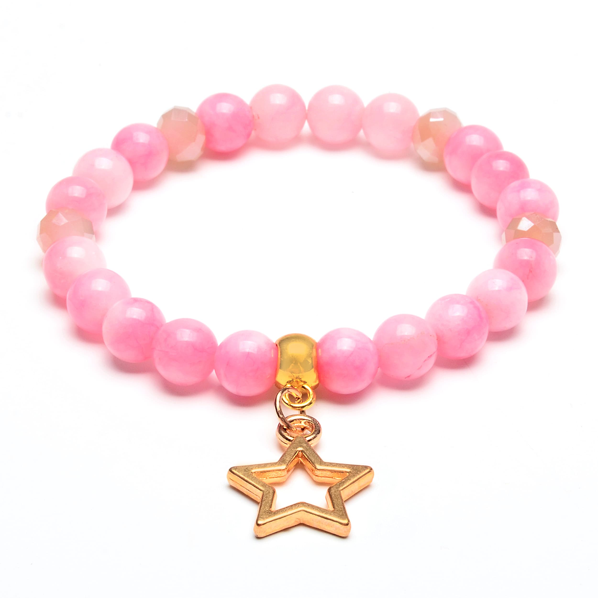 ELYA Star Charm Pink Jade Stone Beaded Bracelet