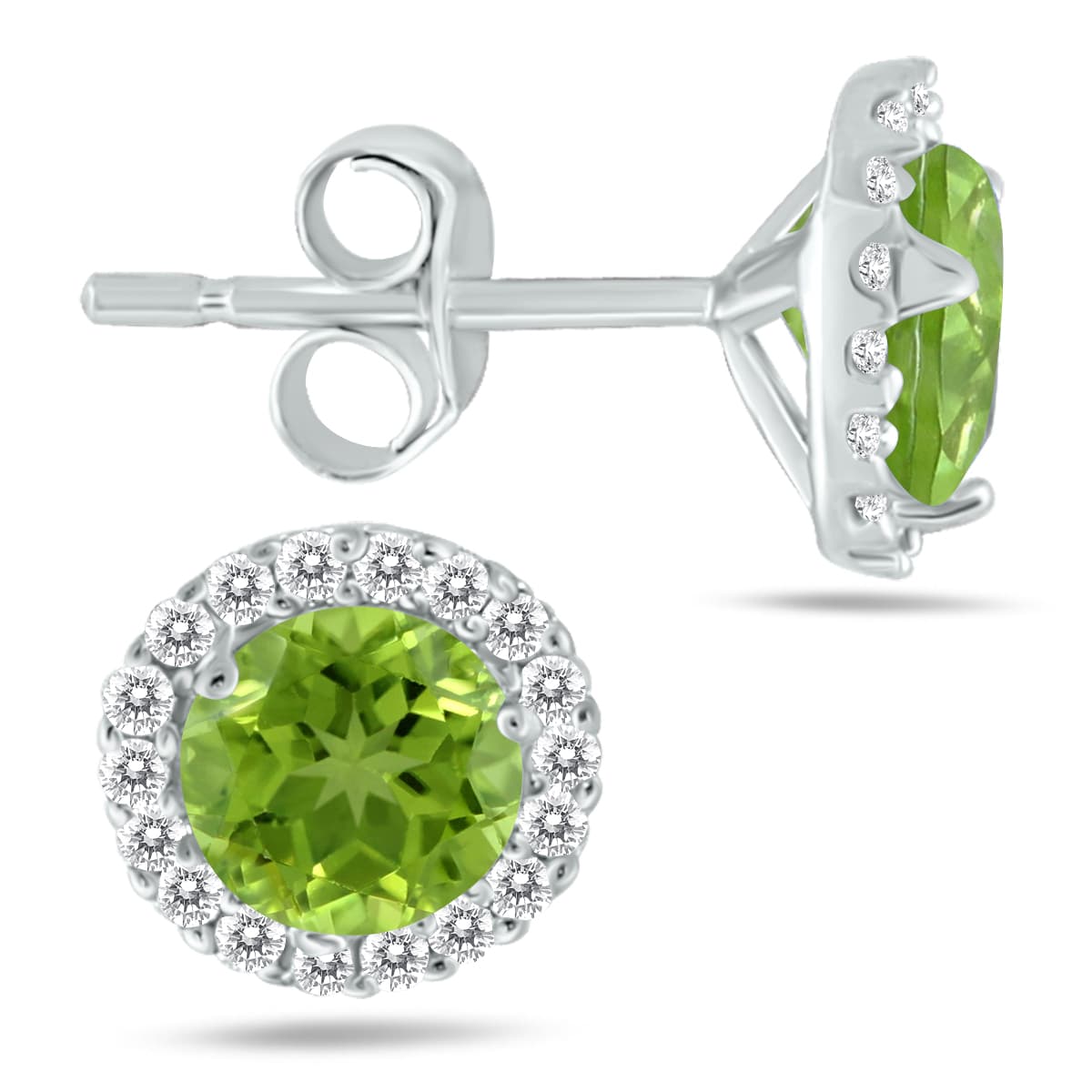 5MM Peridot and Genuine Diamond Stud Earrings in 14K White Gold