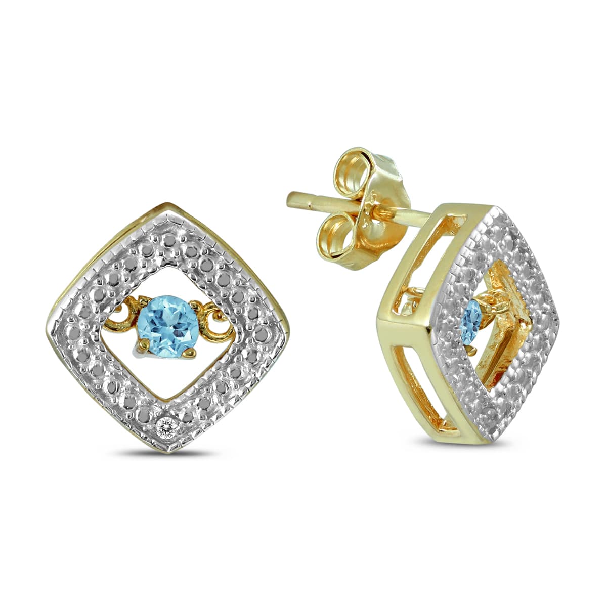 BlueTopaz and Diamond Dancer Earrings in.925 Sterling Silver