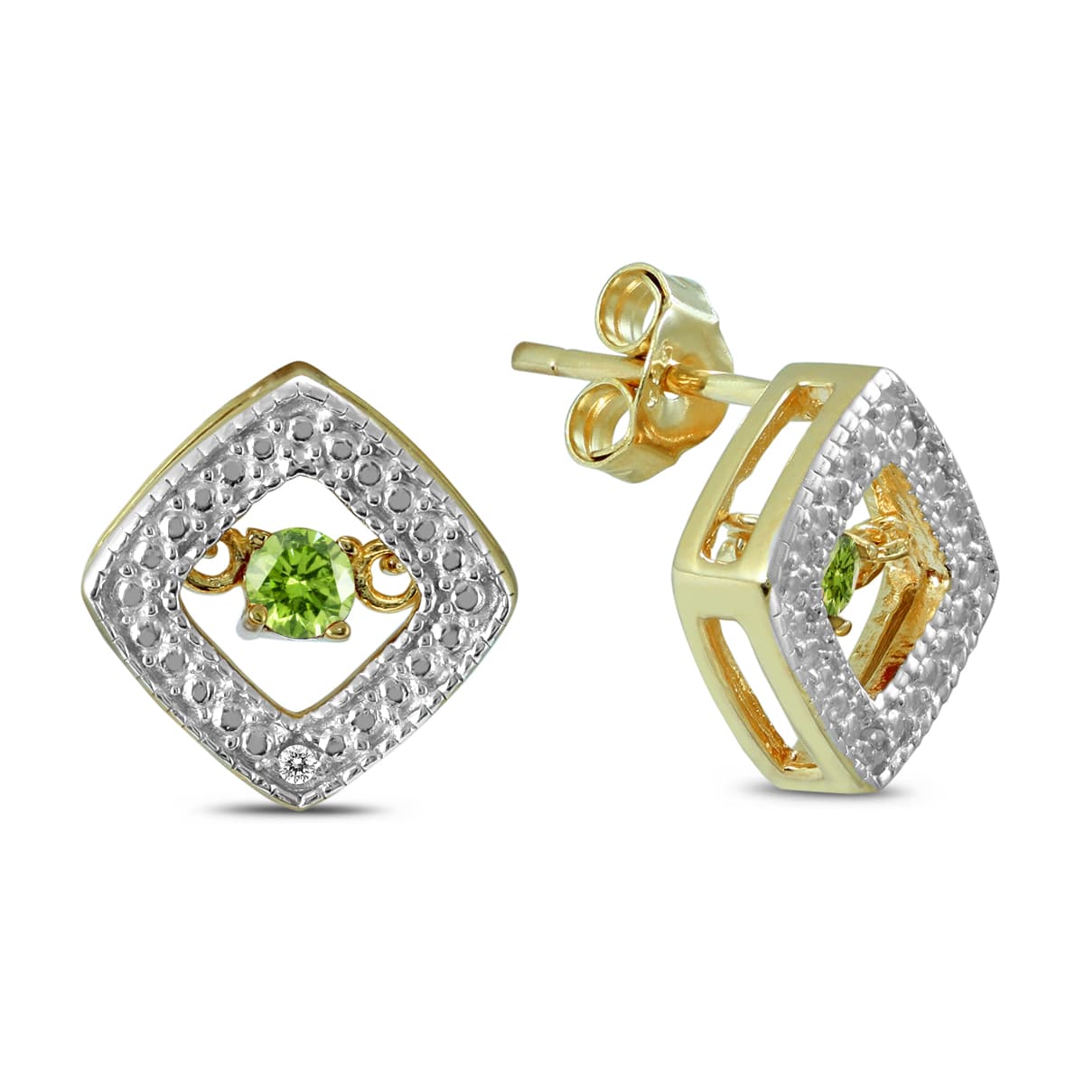 Peridot and Diamond Dancer Earrings in.925 Sterling Silver