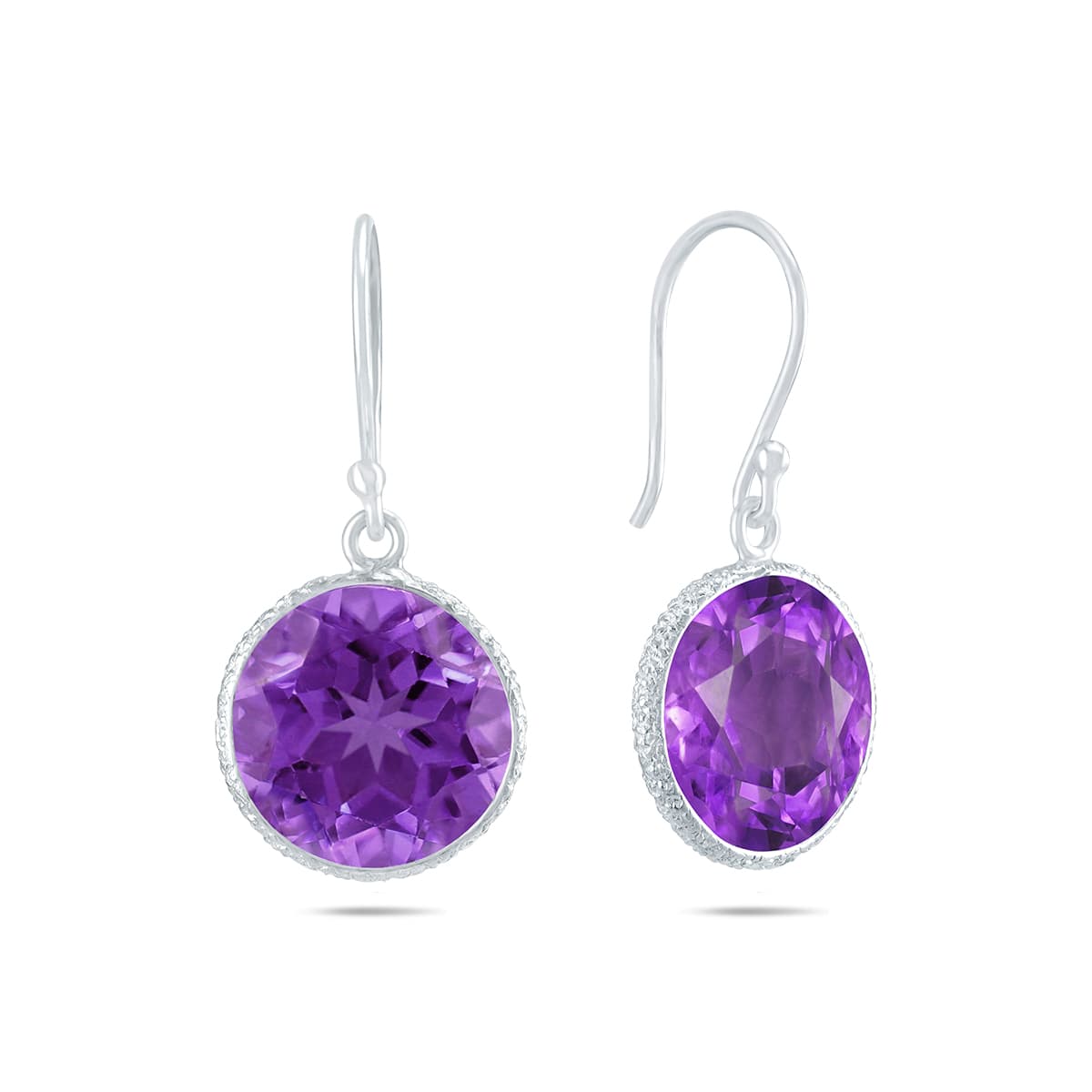 12MM February Amethyst Dangle Drop Earrings in.925 Sterling Silver