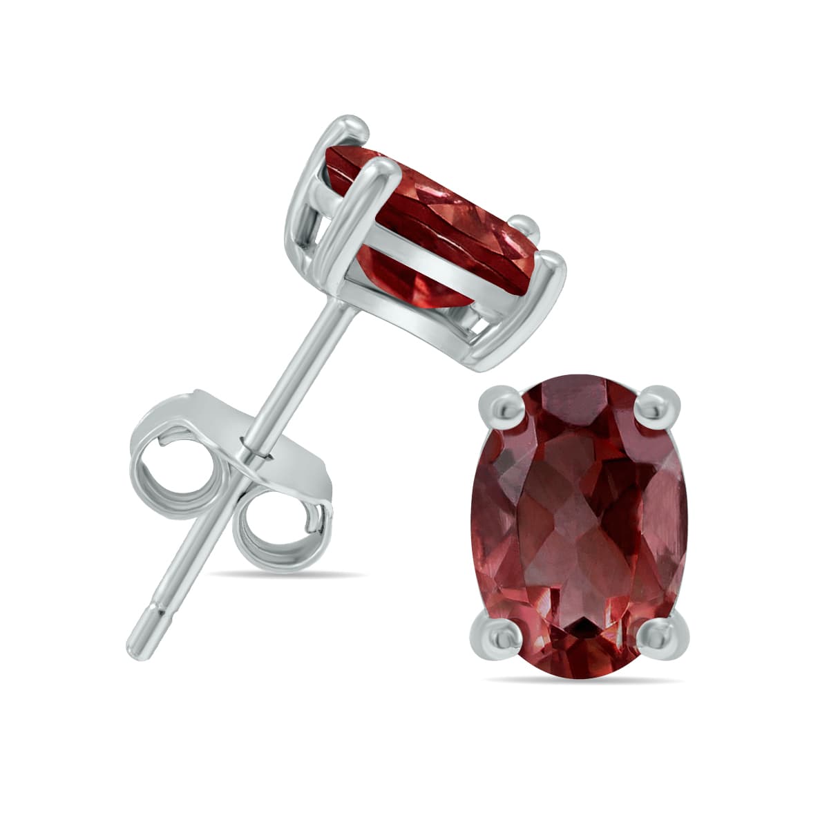 5x7MM All Natural Oval Garnet Stud Earrings in.925 Sterling Silver