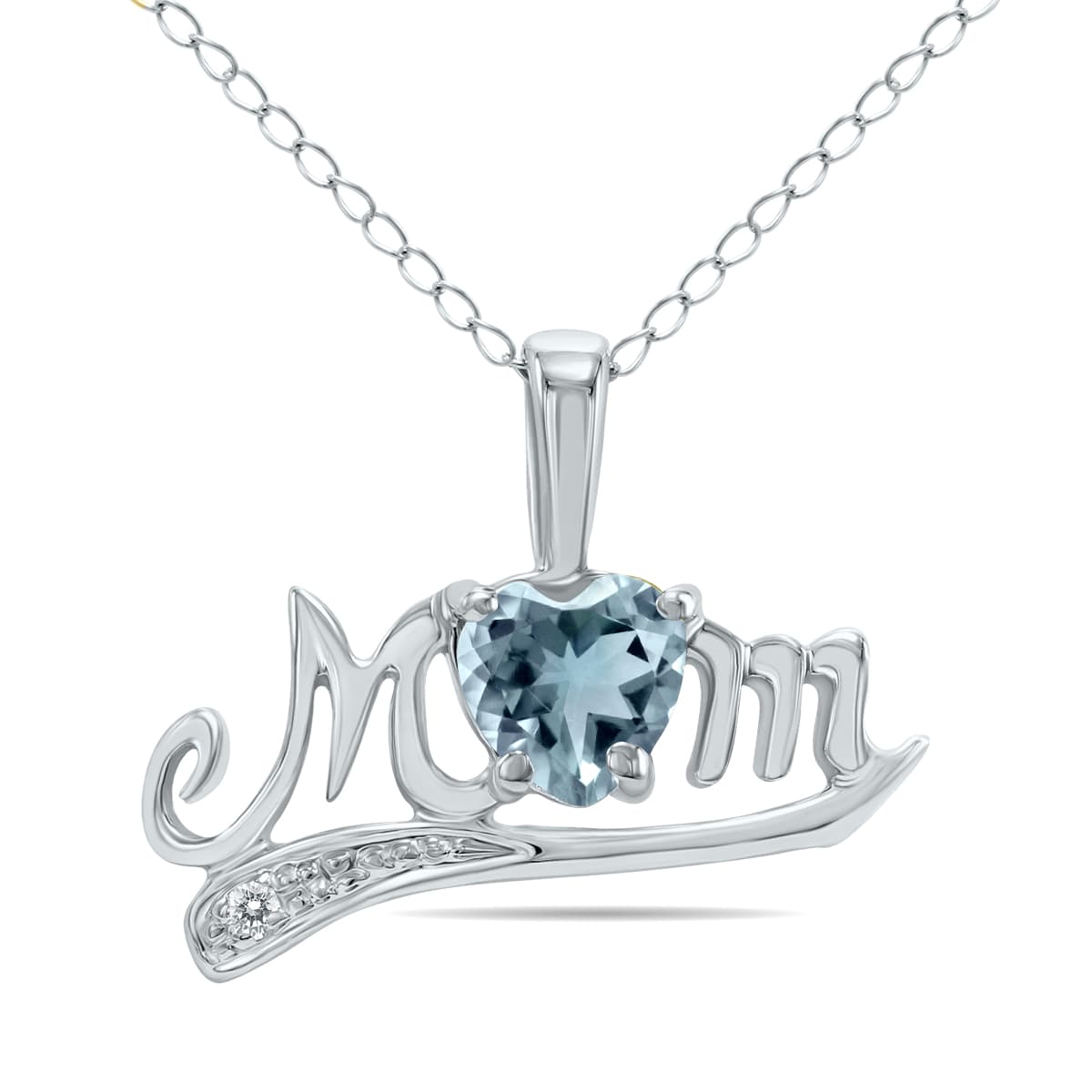 Aquamarine and Diamond MOM Pendant 10K White Gold