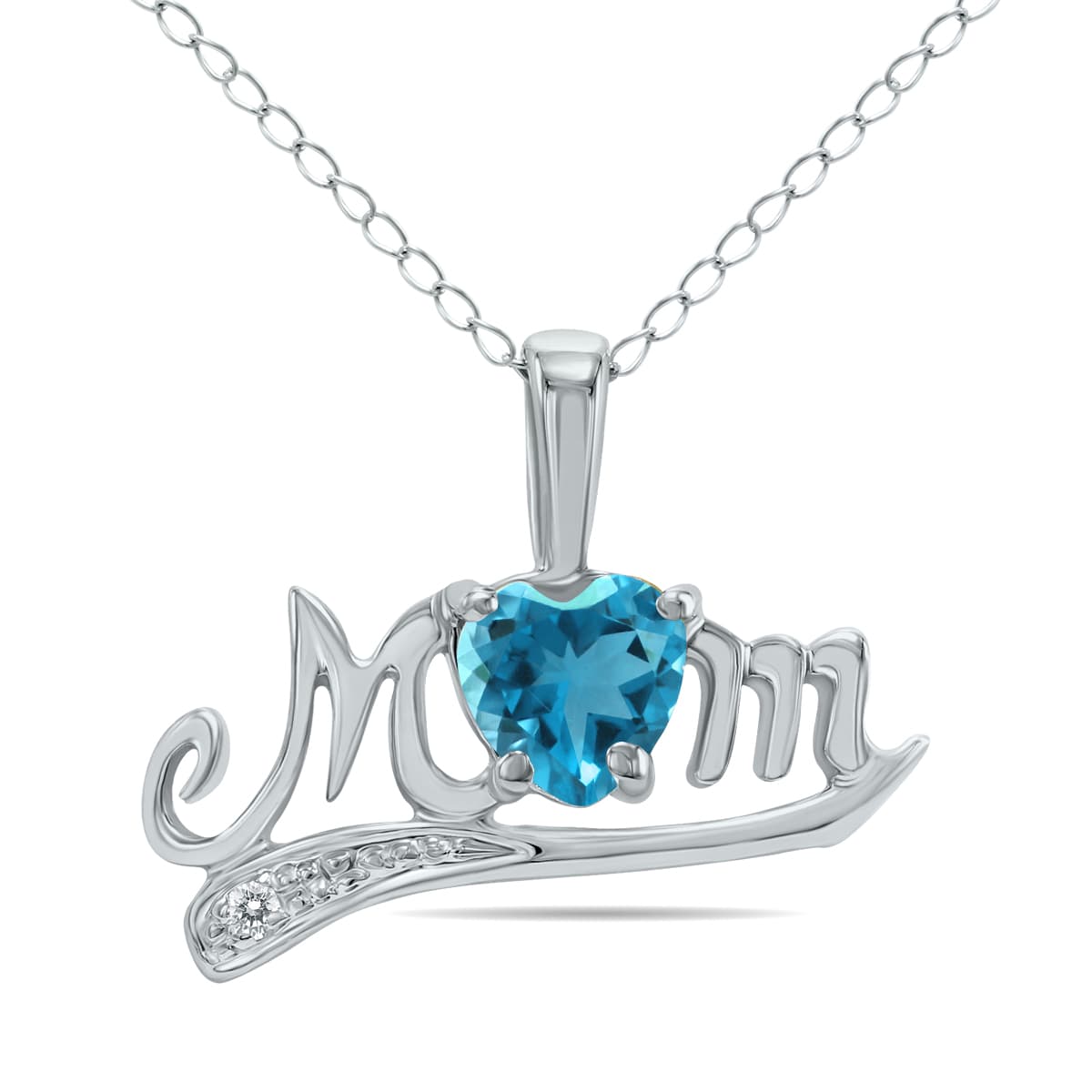 Blue Topaz and Diamond MOM Pendant 10K White Gold