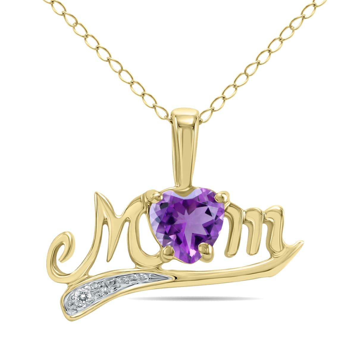 Amethyst and Diamond MOM Pendant in 10K Yellow Gold