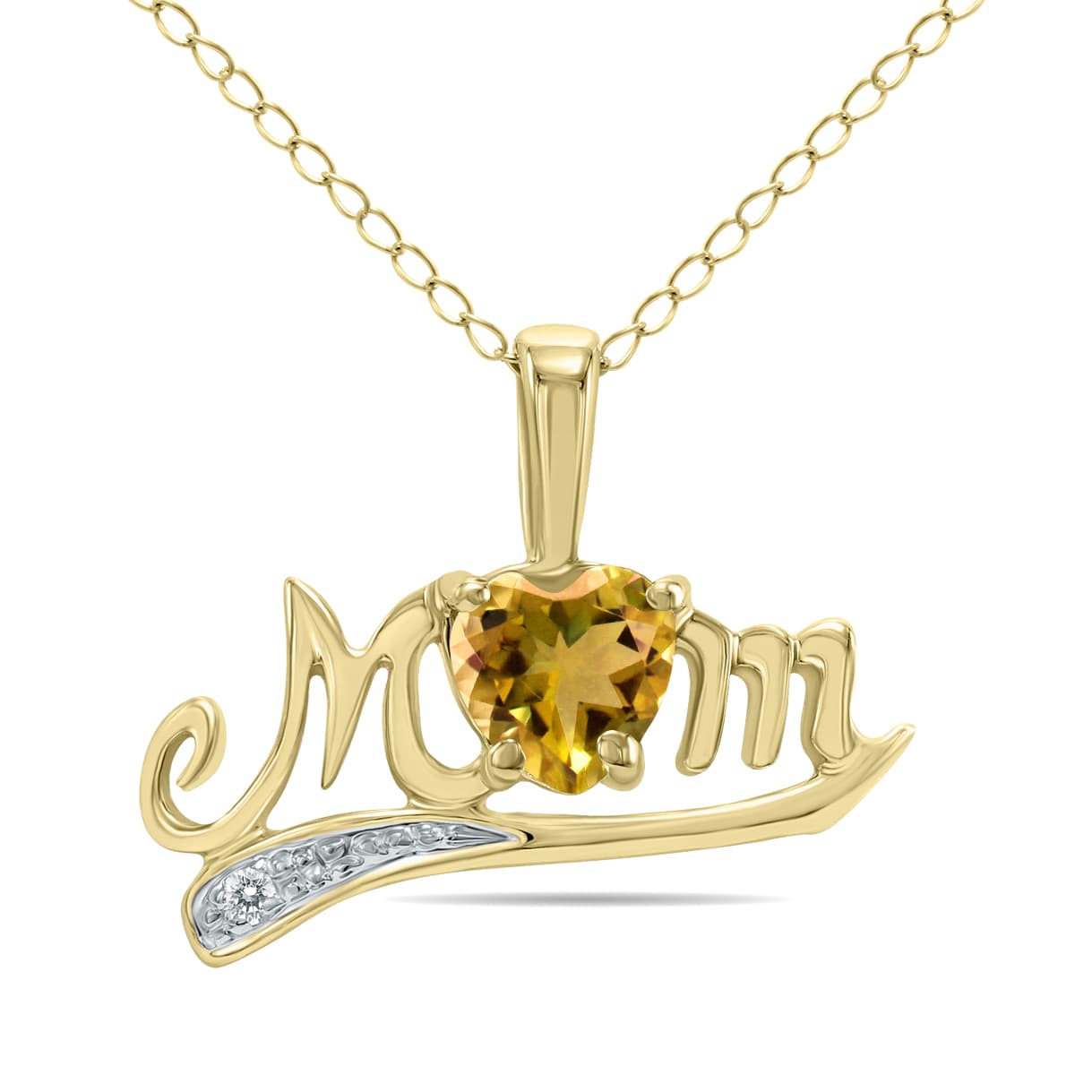 Citrine and Diamond MOM Pendant in 10K Yellow Gold