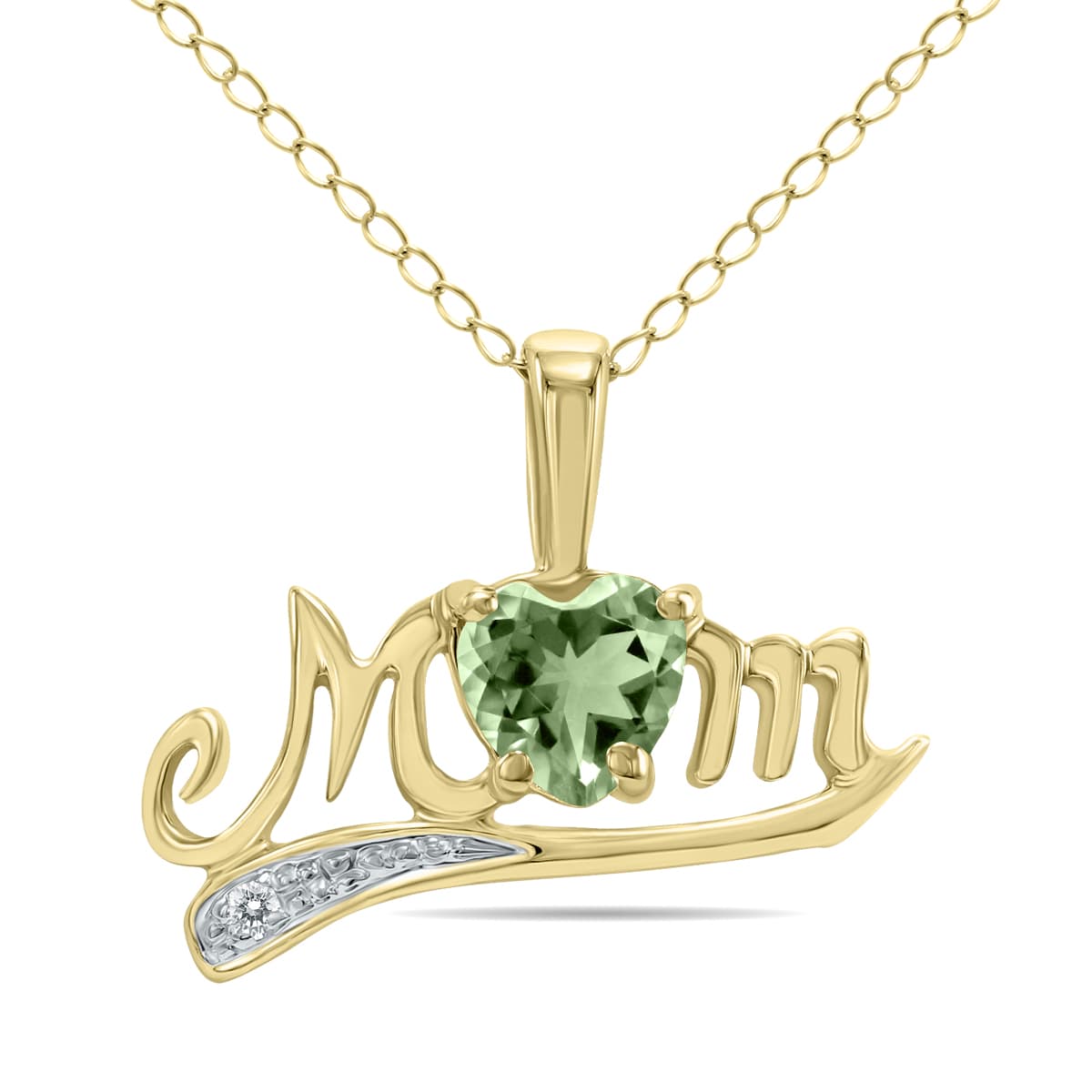 Green Amethyst and Diamond MOM Pendant in 10K Yellow Gold