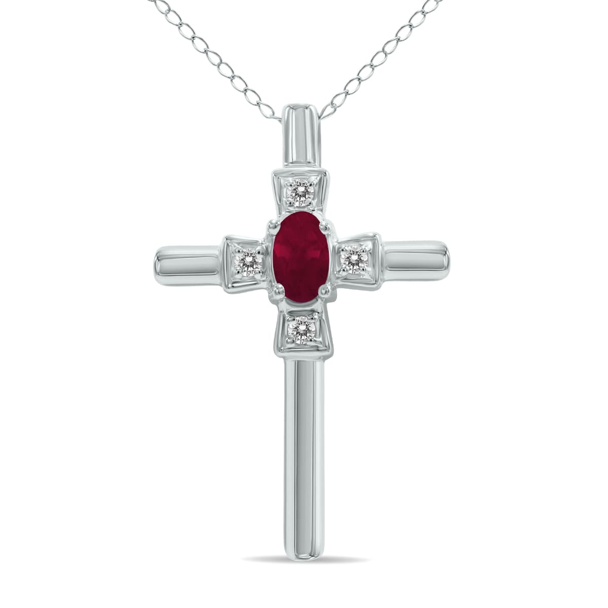 Ruby and Diamond Cross Pendant 10K White Gold