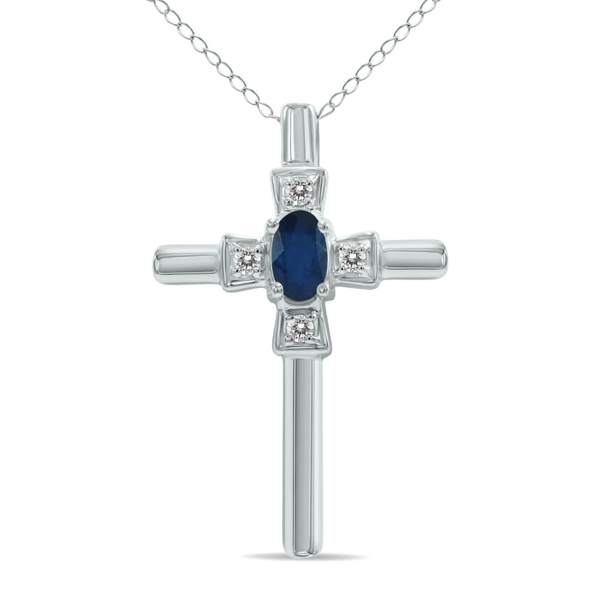 Sapphire and Diamond Cross Pendant 10K White Gold