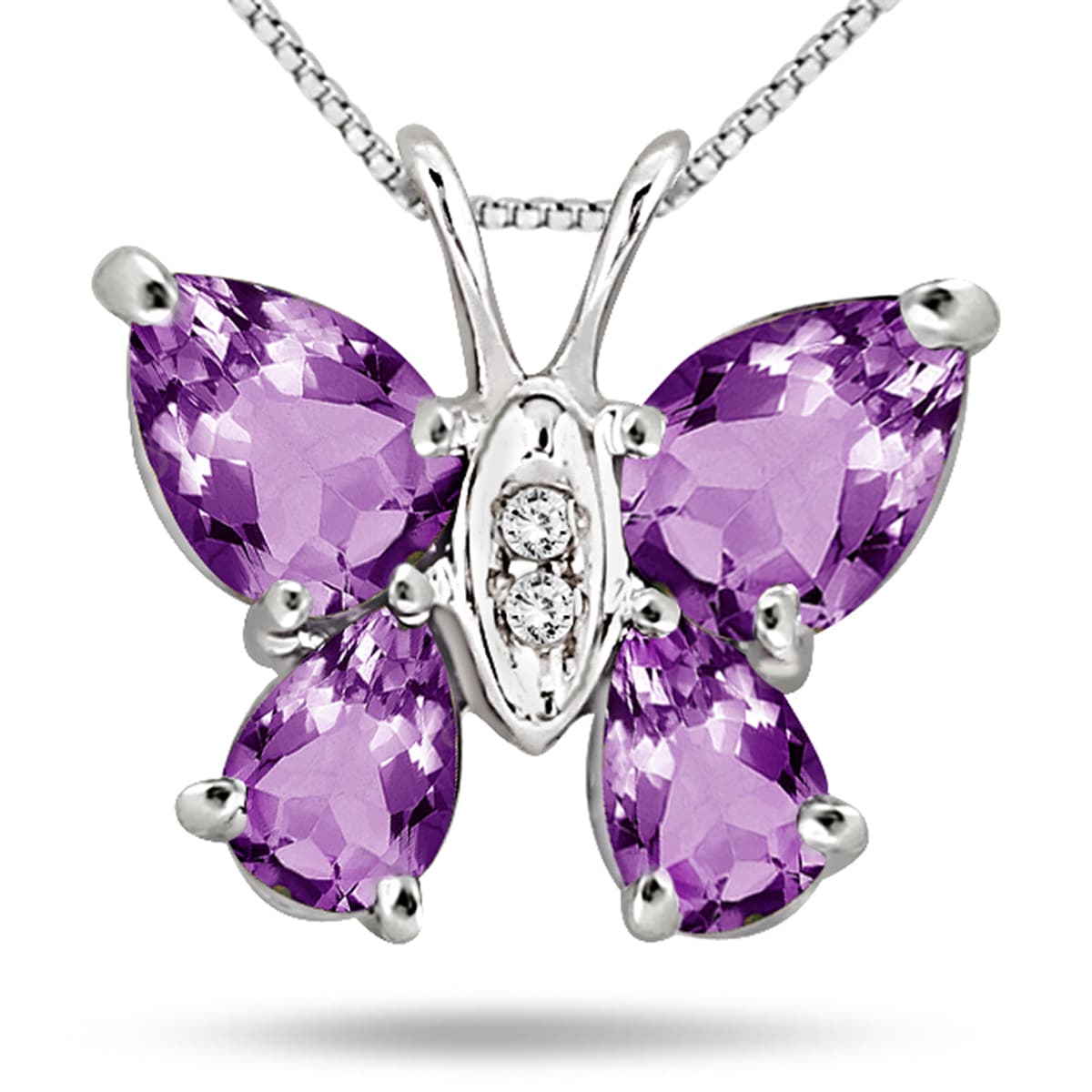 2.10 Carat Amethyst and Diamond Butterfly Pendant in.925 Sterling Silver