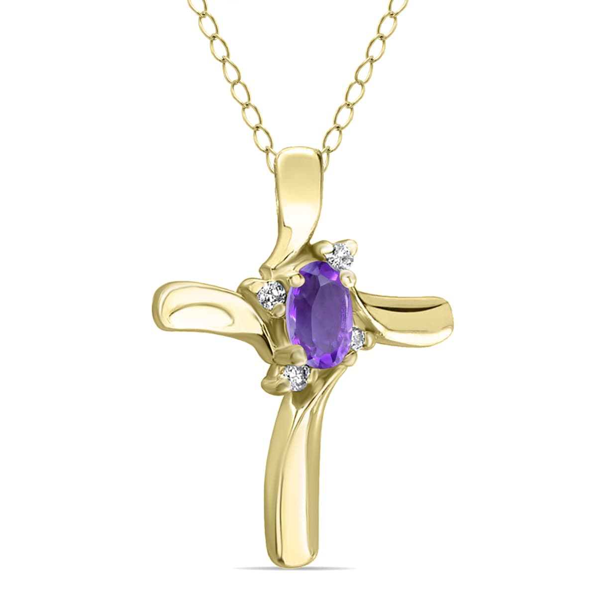 Amethyst Cross Diamond Pendant 10k Yellow Gold