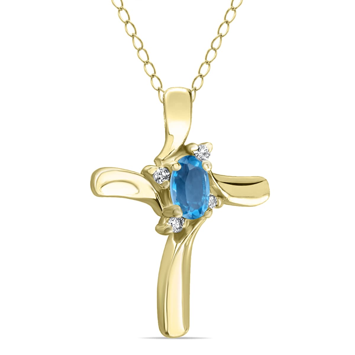 Blue Topaz Cross Diamond Pendant 10k Yellow Gold