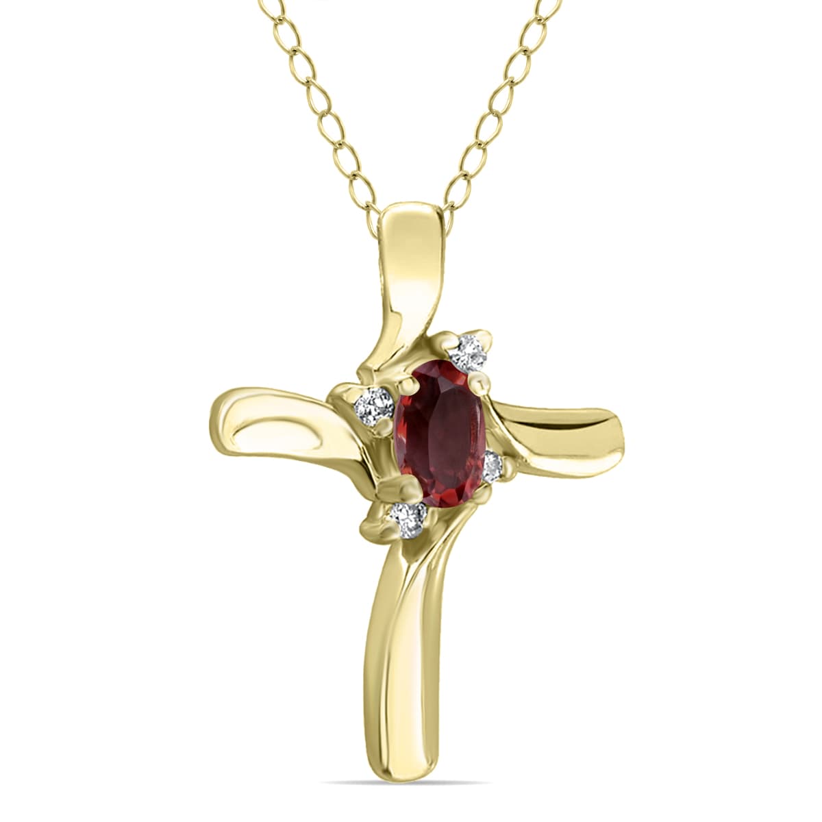 Garnet Cross Diamond Pendant 10k Yellow Gold