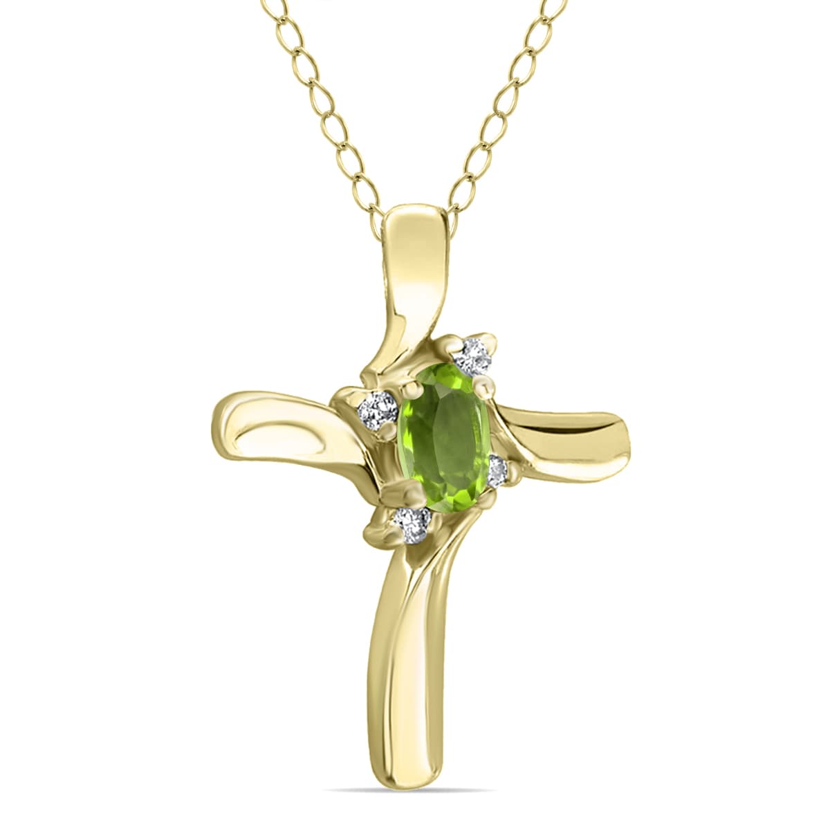 Peridot Cross Diamond Pendant 10k Yellow Gold