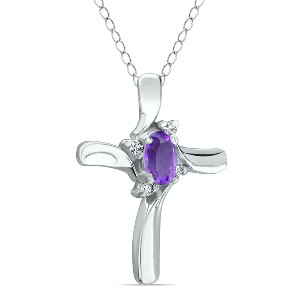 Amethyst Cross Diamond Pendant 10k White Gold