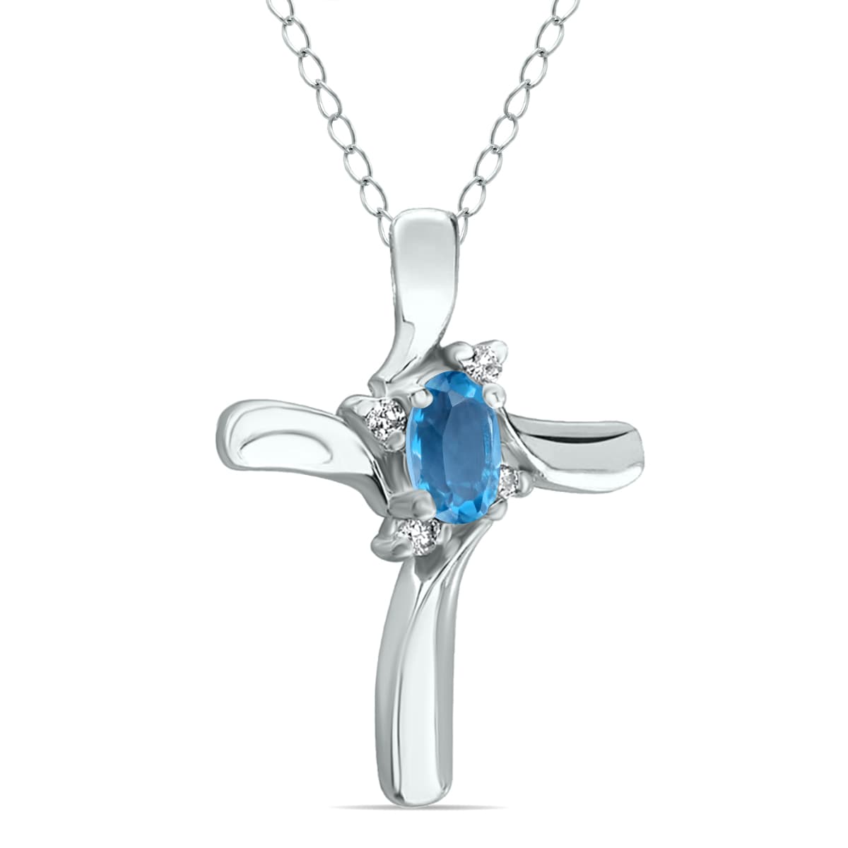 Blue Topaz and Diamond Cross Pendant in 10K White Gold