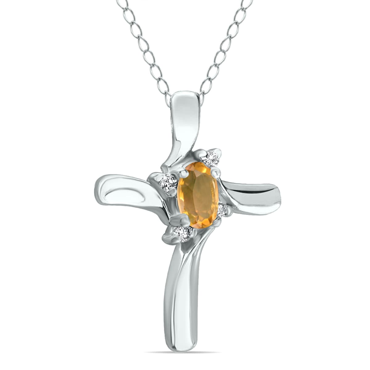 Citrine Cross Diamond Pendant 10k White Gold