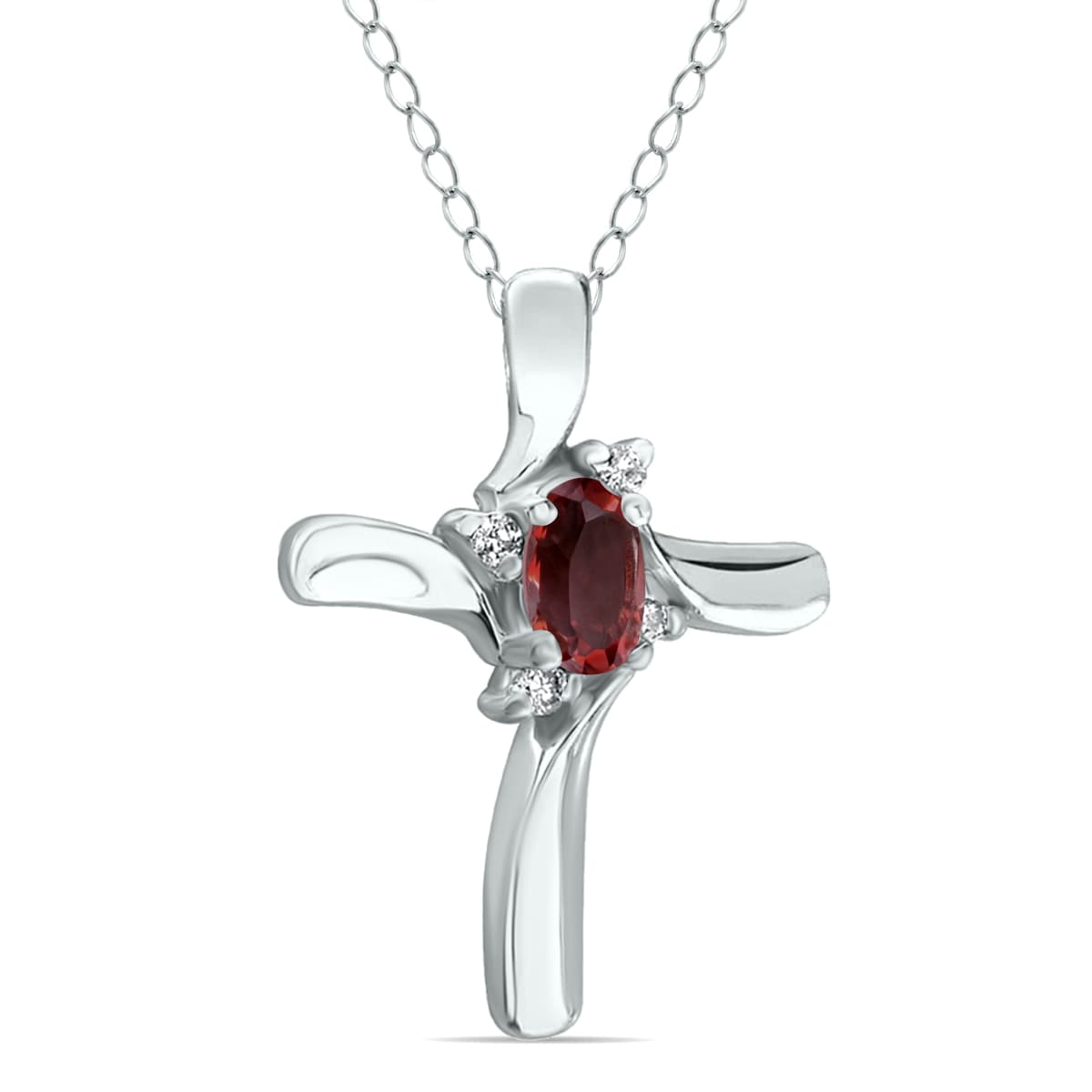 Garnet Cross Diamond Pendant 10k White Gold