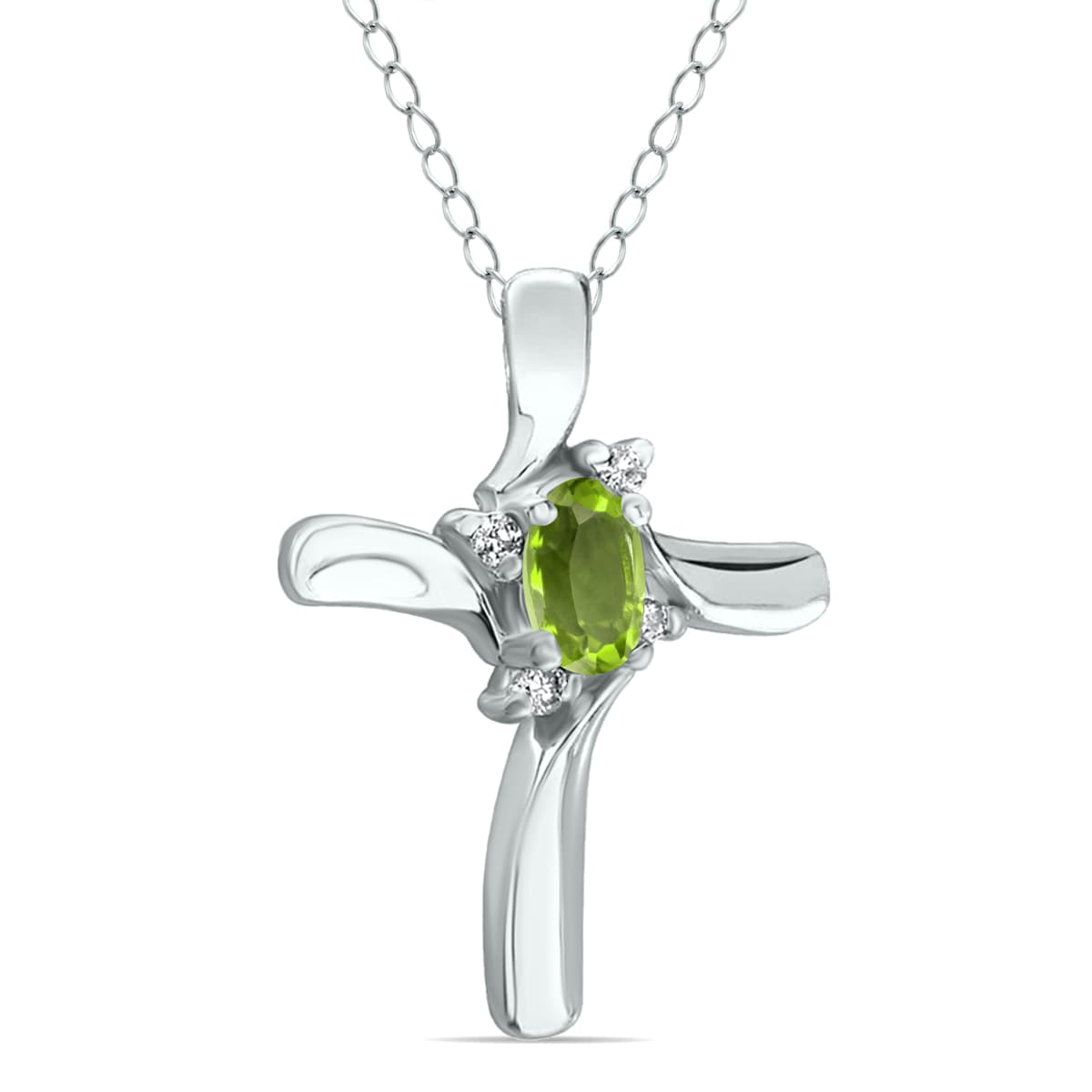 Peridot Cross Diamond Pendant 10k White Gold
