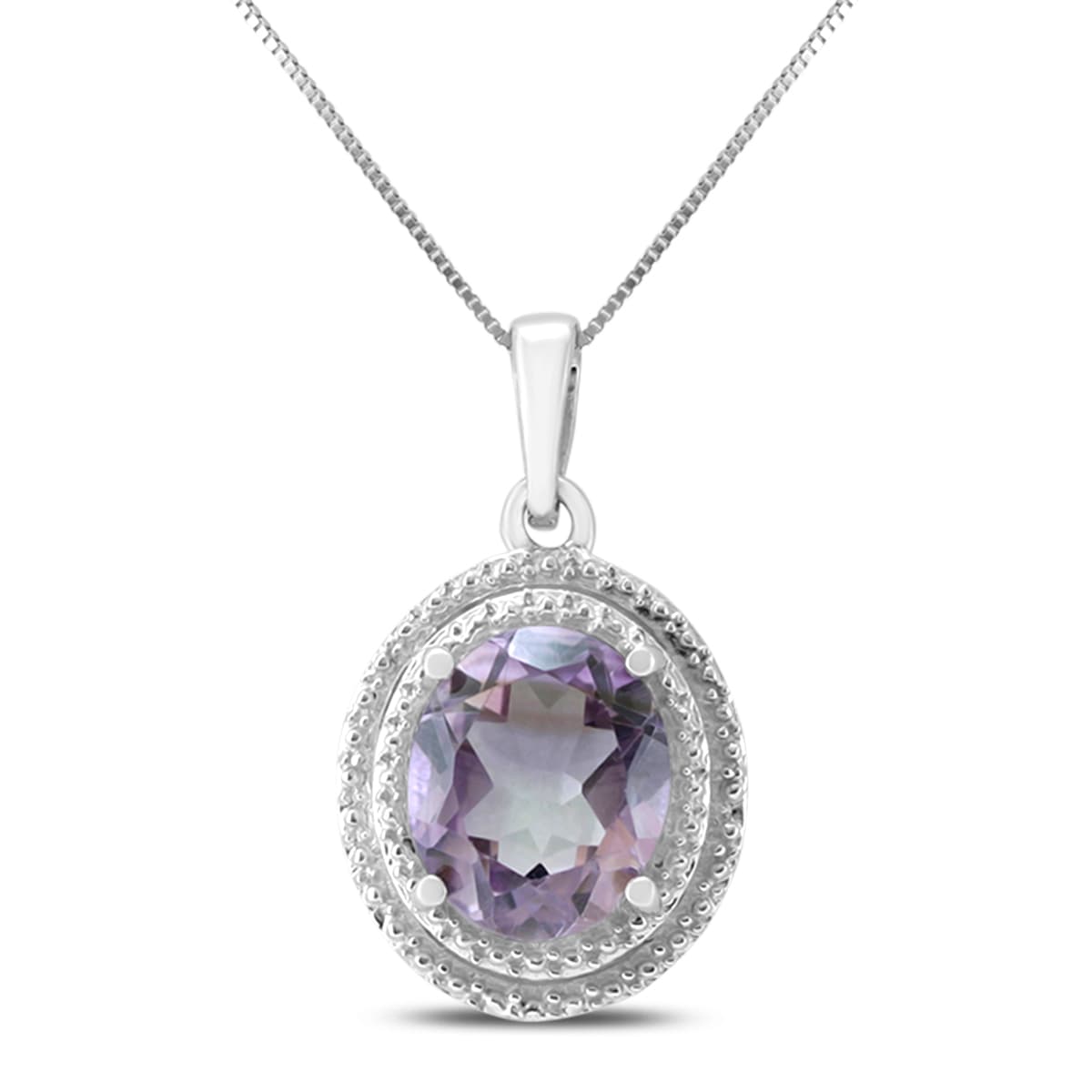 12X10mm Oval Amethyst Pendant in.925 Sterling Silver