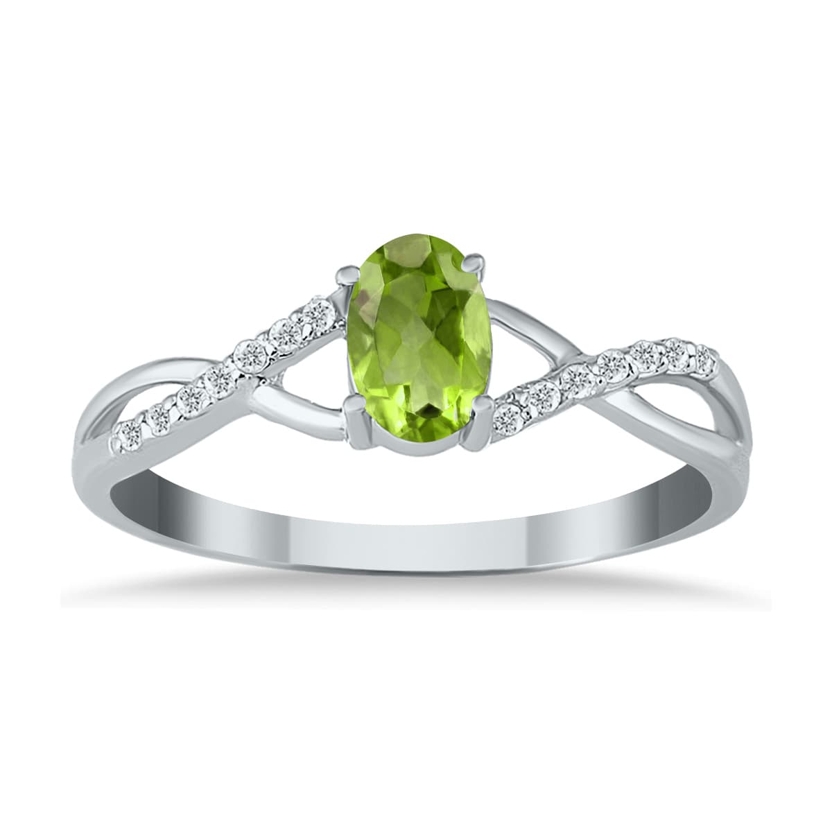 Peridot and Diamond Twist Ring in 10K White Gold