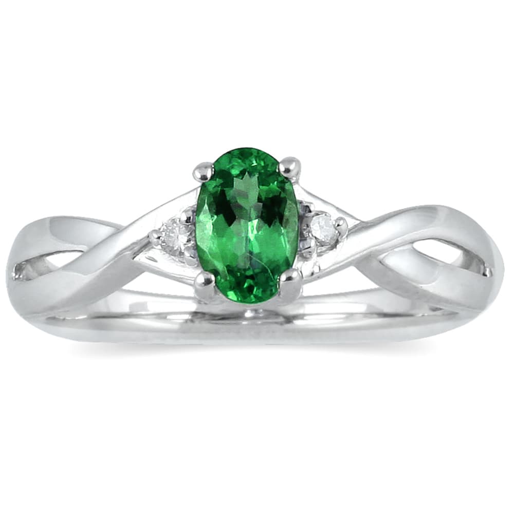 Emerald and Diamond Ring in 10K White Gold